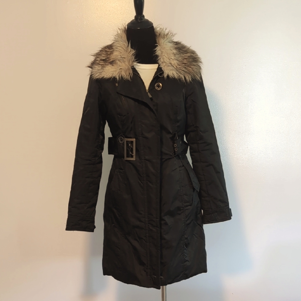 New York & Company Mid Length Belted Winter Coat in Black